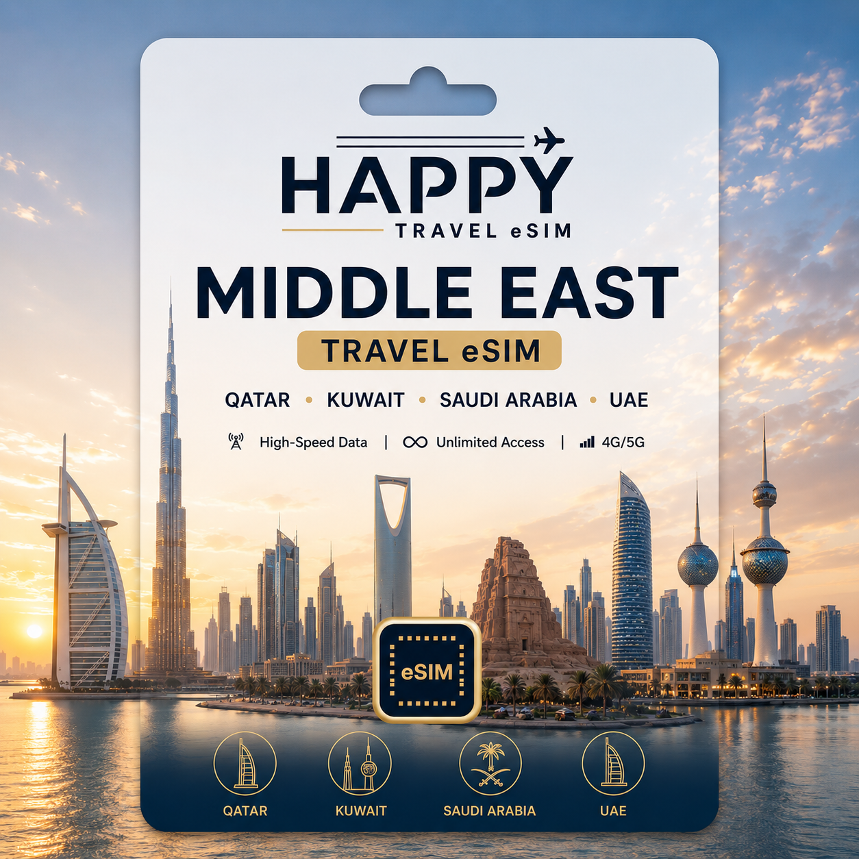 Qatar , Kuwait, Saudi Arabia, UAE Travel eSIM