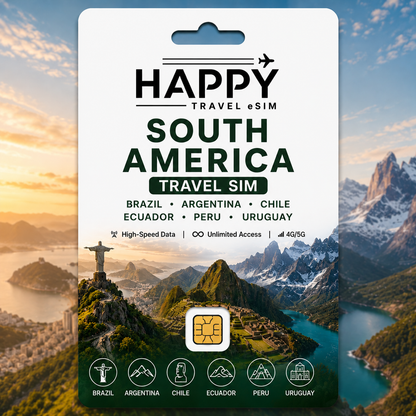 SOUTH AMERICA, Brazil, Argentina, Chile, Ecuador, Peru, Uruguay Travel SIM Card