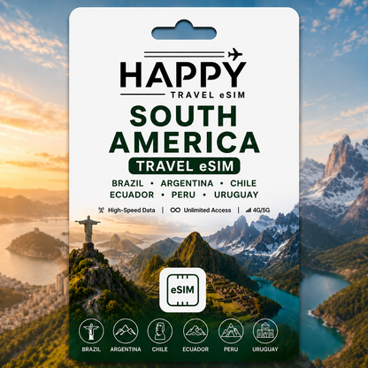 SOUTH AMERICA, Brazil, Argentina, Chile, Ecuador, Peru, Uruguay Travel eSIM