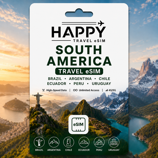 SOUTH AMERICA, Brazil, Argentina, Chile, Ecuador, Peru, Uruguay Travel eSIM